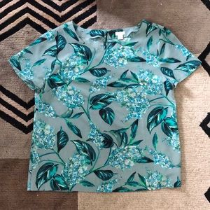 J Crew Floral Green Top. Size M
